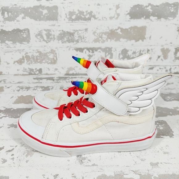 Vans Unicorn Wings Hi Top White Rainbow Red Glitter Skateboard Sneaker M594 - Picture 1 of 13